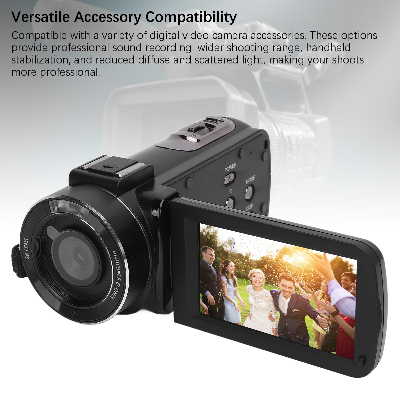 Jectse Caméscope de Caméra Vidéo, Enregistreur de Caméra Numérique 2K UHD 16x avec écran Tactile IPS Rotatif 3 '', Caméscope Portable avec Télécommande et Batterie