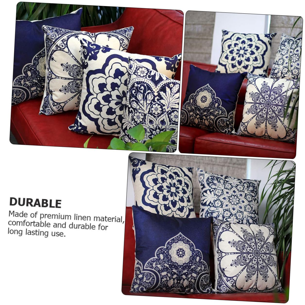 Baluue 4 pezzi Federe Cuscino Quadrate in Lino Cotone Copricuscini Divano Stile Cinese Floreale Ricamato Decorazione Casa Soggiorno Camera Ufficio