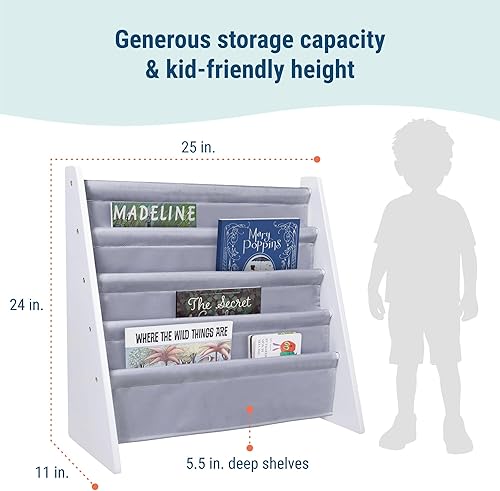 Miniatura 57 de Wildkin Estantería de madera para niños, diseño de lona premium con 4 estantes de tela, organizador para el hogar o el aula, natural con aguamarina