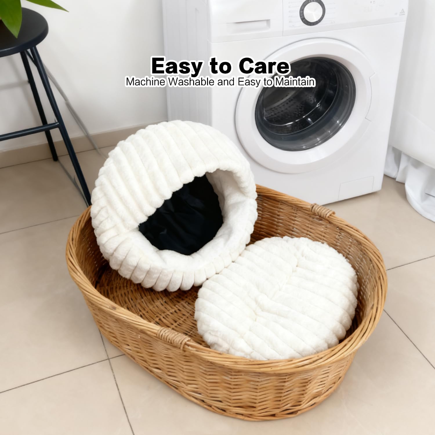 Hooded Cat Beds for Indoor Cats，Cozy Dog Cave Bed,Cozy Nook Dog Bed for Small Dogs,Anti-Slip Puppy Bed Fits up to 22 lbs for Dogs or Cats(White Stripe, Medium)