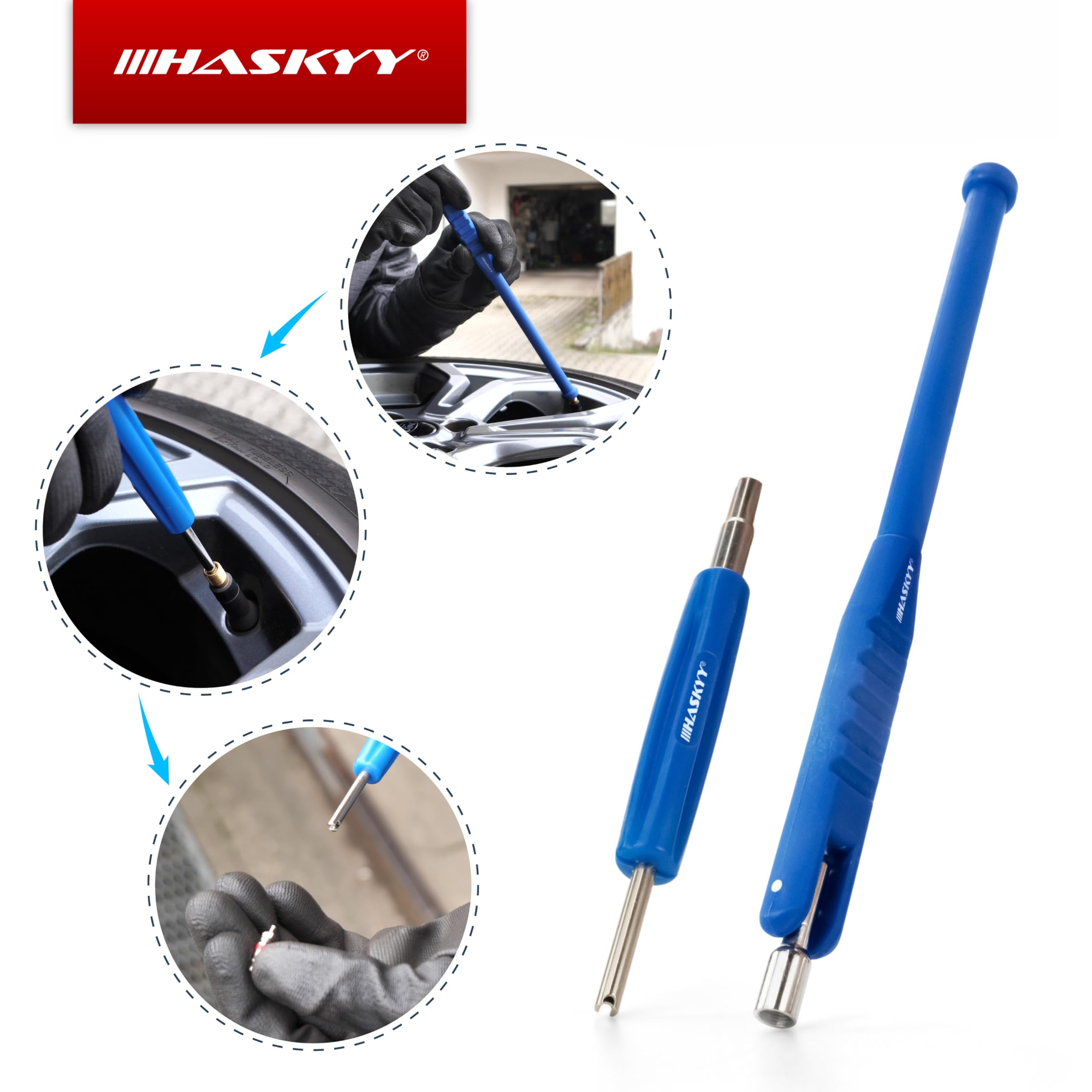 HASKYY Pasta de Montaje para Neumáticos Negra 5 kg – Kit de Montaje de Neumáticos con Extractor de Válvulas, Instalador de Válvulas, Alicate de Equilibrado para Pesos Adhesivos y de Golpe & Tiza Grasa