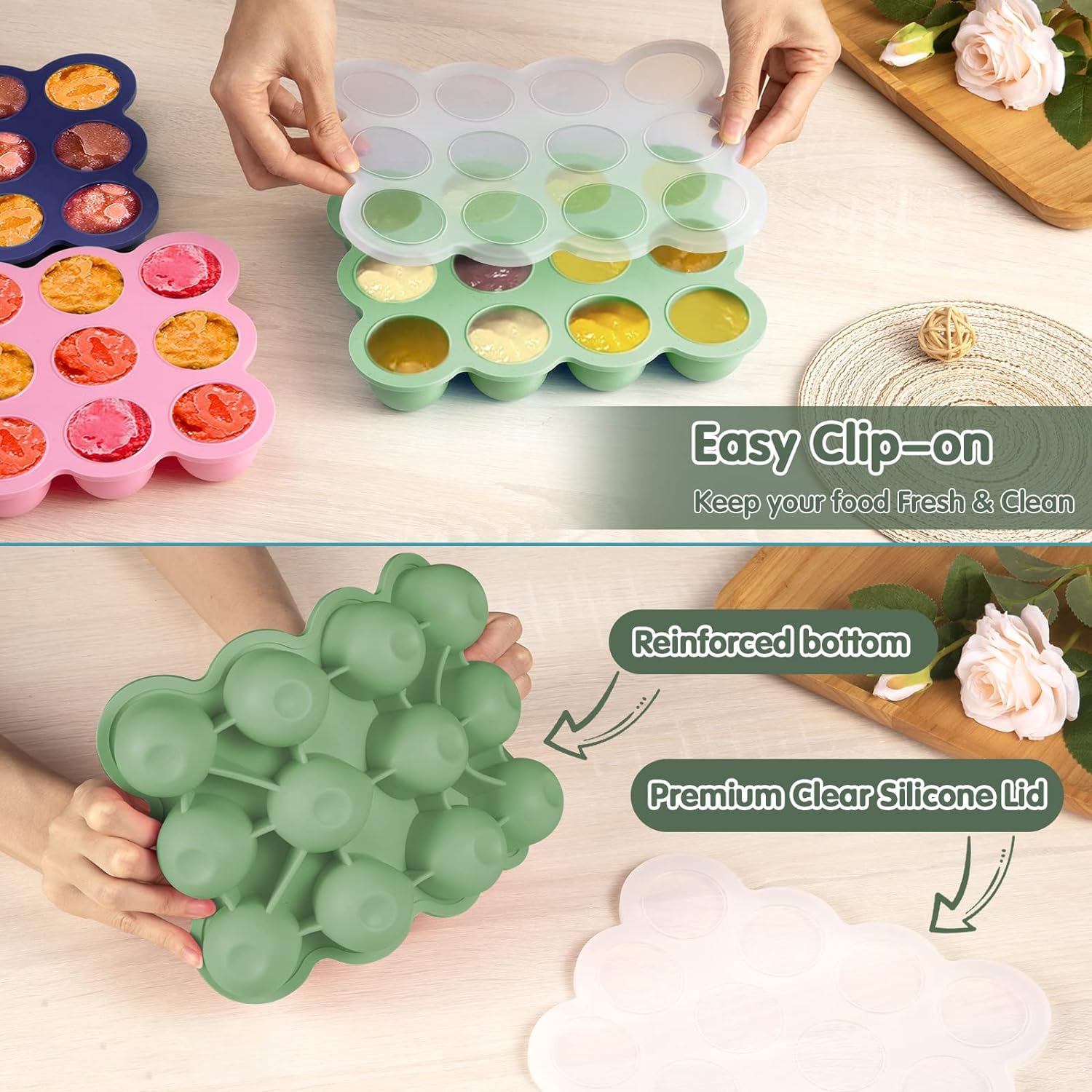 Contenitore per alimenti in silicone per bambini, 12x45 ml, senza BPA, con coperchio