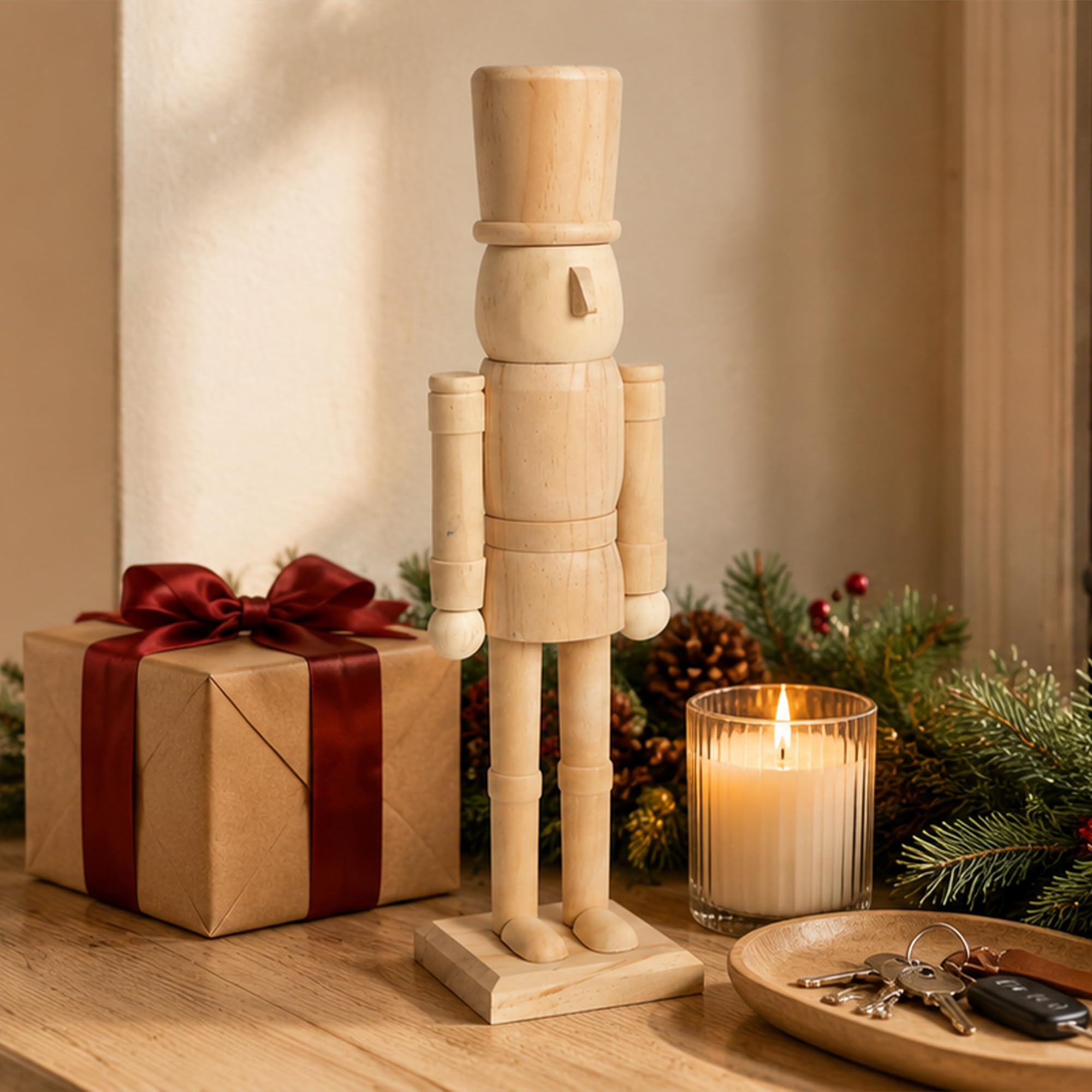 PE Casse-Noisette Bois Brut à Peindre 38 cm - Grande Figurine Soldat DIY, Kit Loisirs Créatifs Noël, Décoration de Noël à Customiser