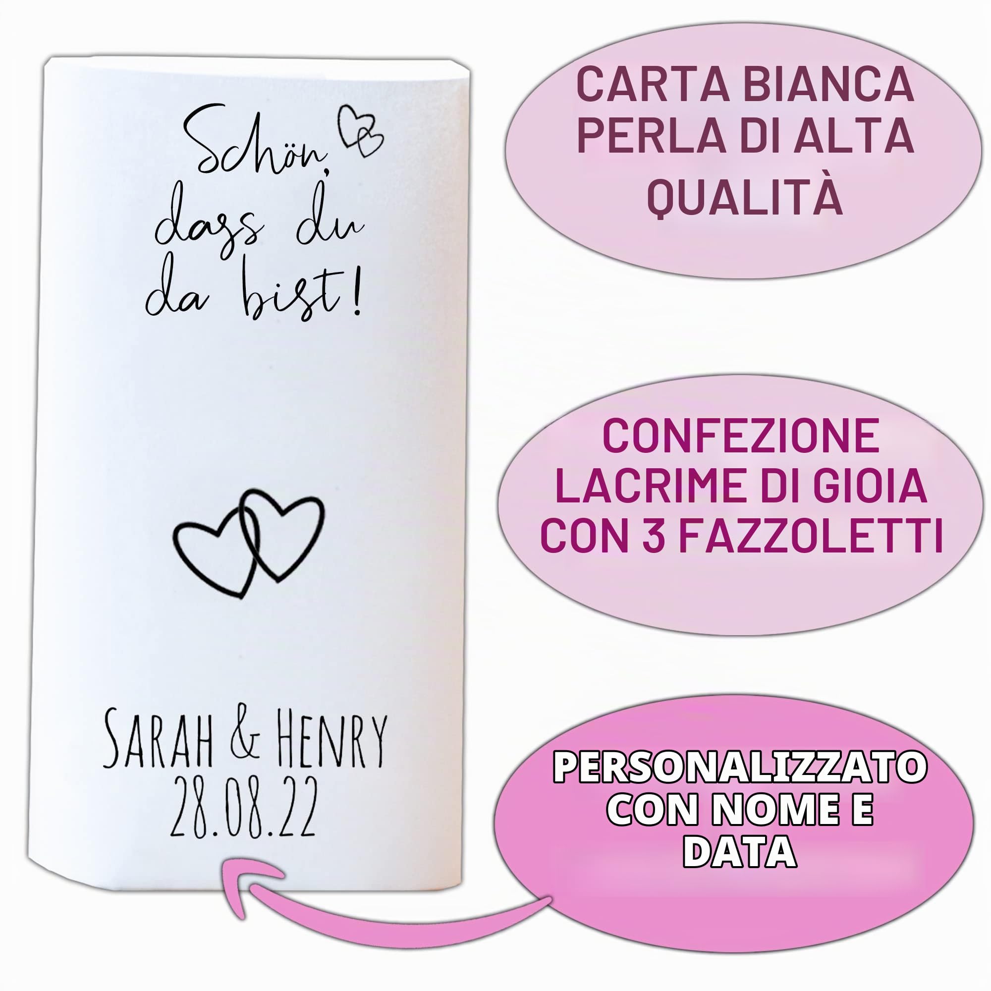 Lacrime di gioia, matrimonio con fazzoletti, bomboniere personalizzate (lacrime di gioia, set da 50 pezzi)