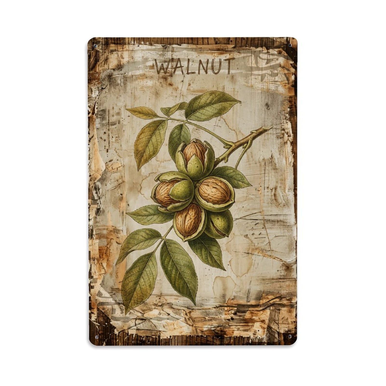 Fqnyr Style Walnut Tree Nut Metal Tin Sign Plaque Wall Decor For Cafe, Club Bar, Office, Home Garden Metal Poster 8X12inch