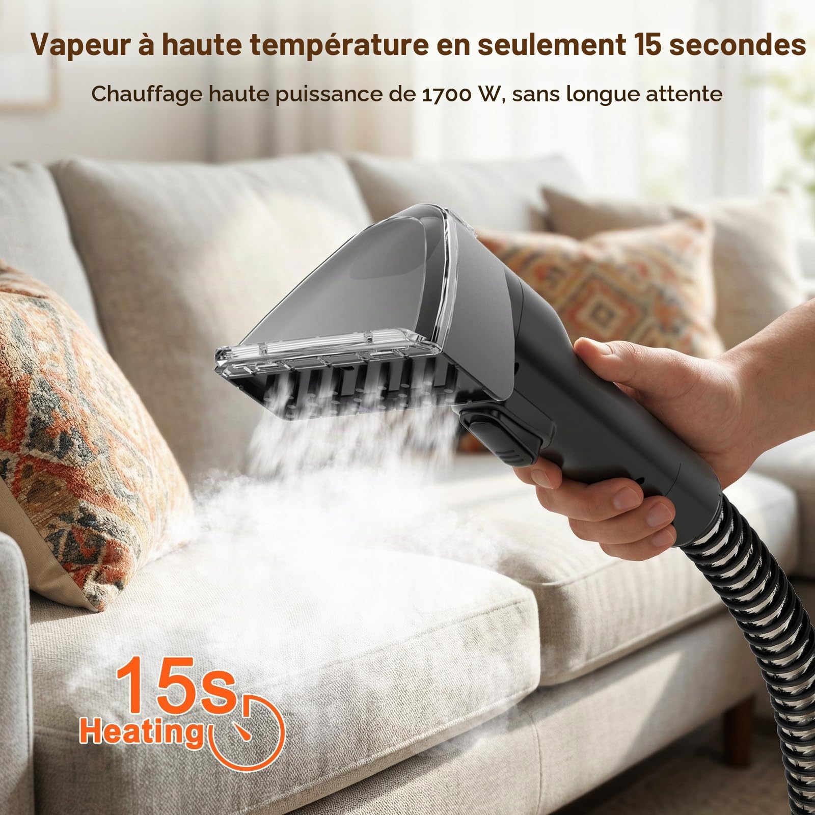WOOX Shampouineuse Nettoyeur Canapé Tissu, 1700W Nettoyeur Vapeur à l’Eau Chaude, Aspiration 15Kpa Injecteur Extracteur Portable pour Tapis, Matelas, Voiture, Rideaux, Réservoir Double
