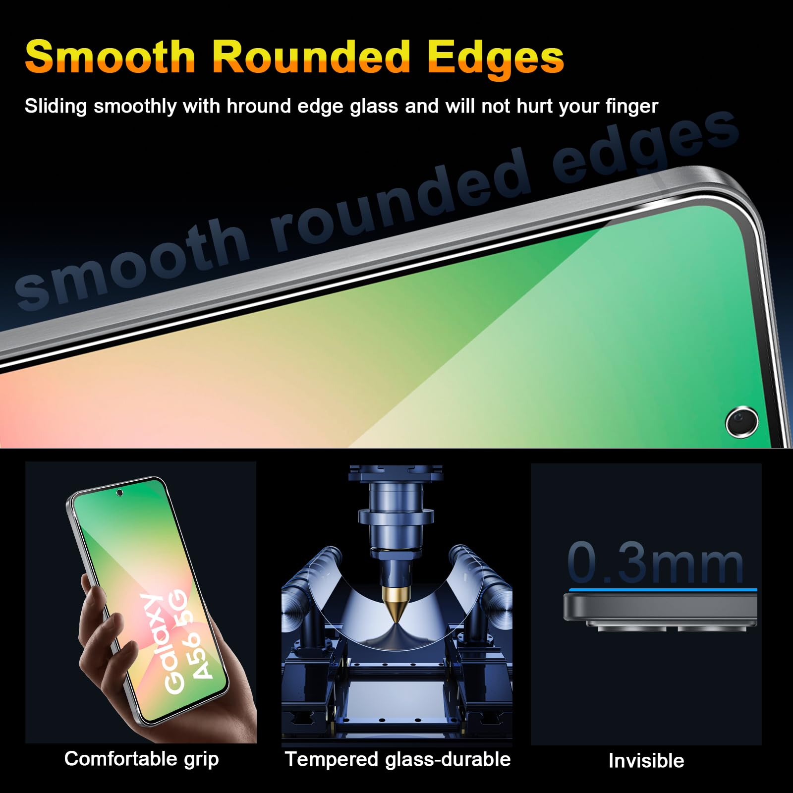 QULLOO Szkło hartowane do Samsung Galaxy A56 5G, 3 sztuki ochraniaczy ekranu i 2 sztuki osłony tylnej kamery, twardość 9H, folia ochronna na ekran HD, przejrzystość, odporność na zarysowania, ochrona