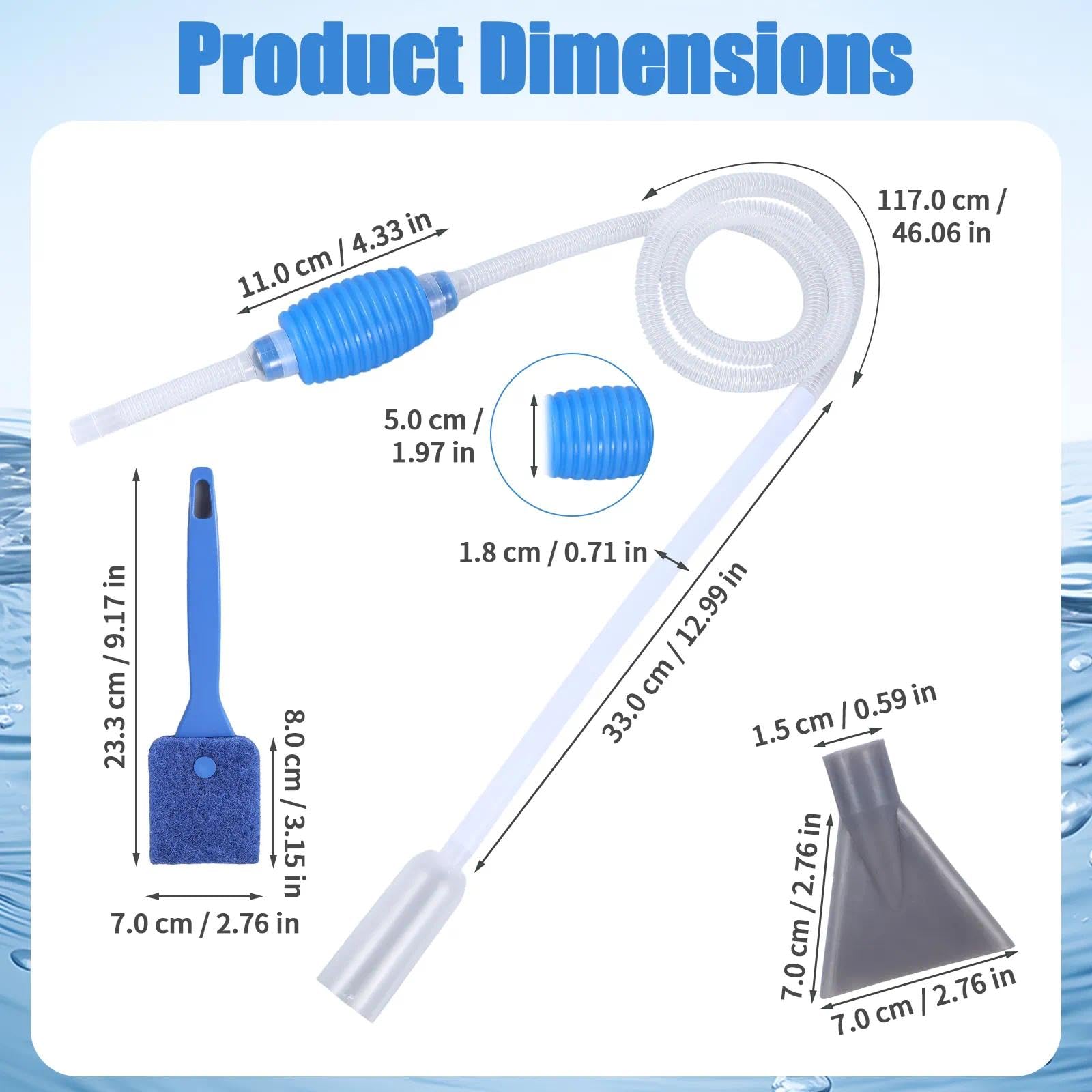 Jaarssho Fish Tank Cleaner with Cleaning Brush,Aquarium Cleaner,Fish Tank Cleaning Kit,A Hand Syphon Pump,Fishbowl Accessories,Siphon Pump Water Change,Daily Water Changing Filter,46.06 In Pipe - Image 2