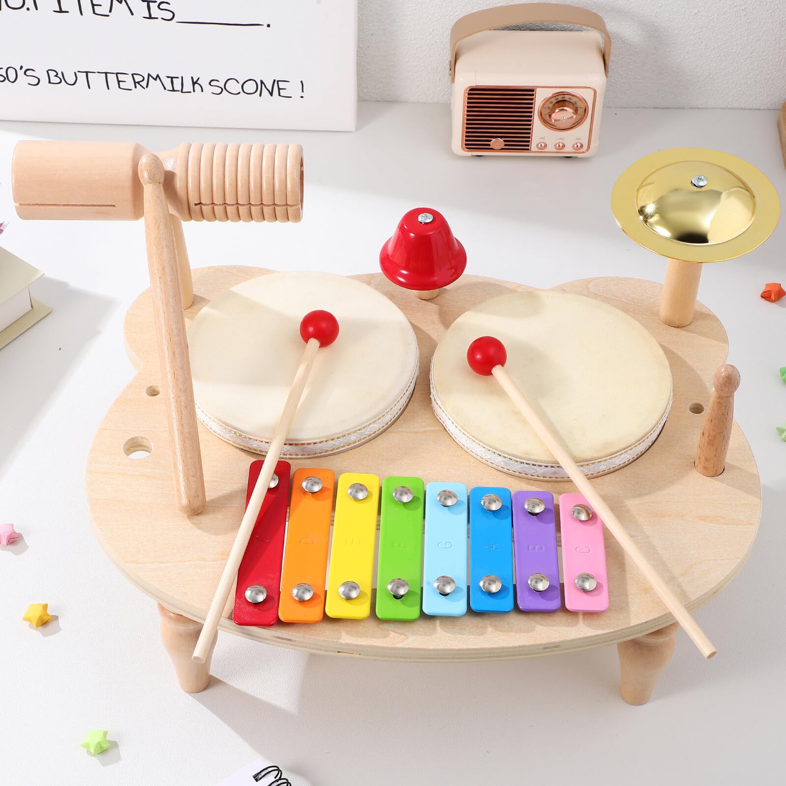 Xilofono in Legno Mini per Ragazzo Ragazza, Strumento Musicale Colorato | Tamburi e Percussioni, Suono Chiaro ed Effetti Ricchi, Regalo Musicale