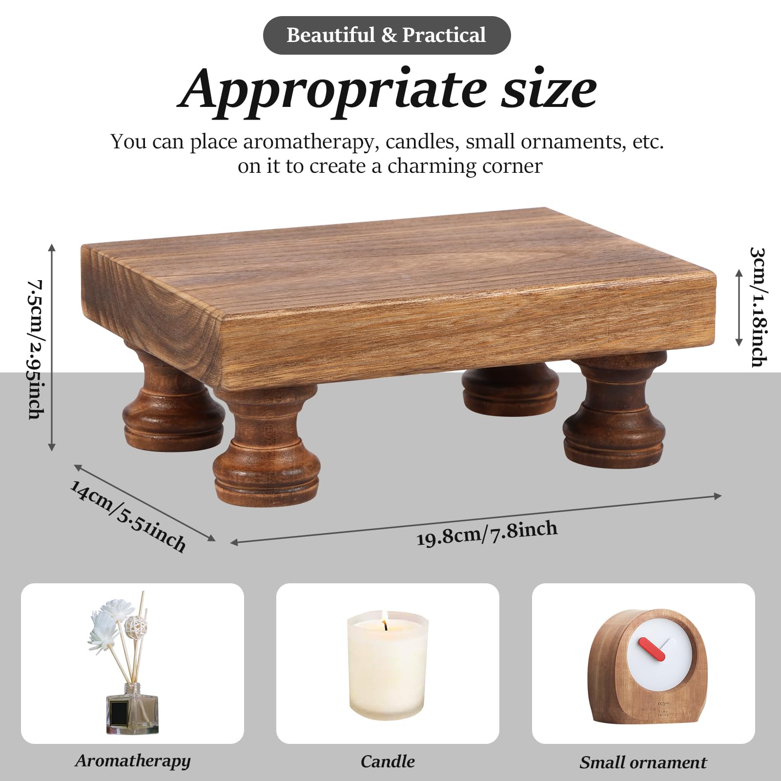 Wooden Tray Oval Pedestal Stand 7.8x1.7x4.7 Inches – Rustic Farmhouse Display Riser For Tabletop