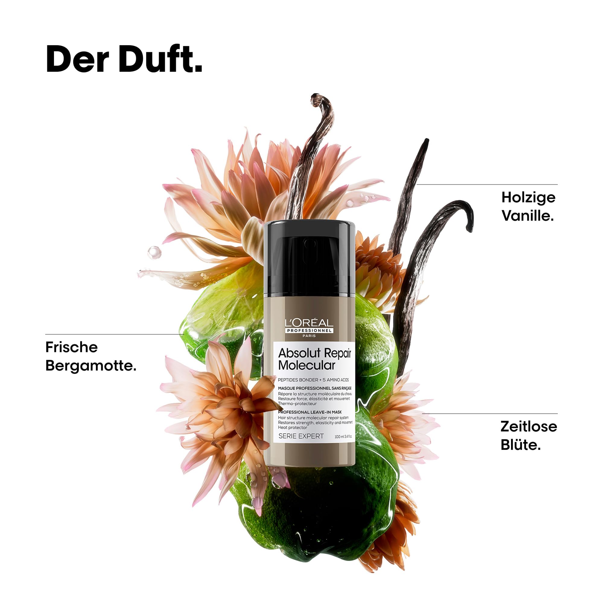 L'Oréal Professionnel Leave-In für strukturgeschädigtes Haar, Zur molekularen Tiefenreparatur, Mit Peptidbondern und 5 Aminosäuren, Hitzeschutz, Serie Expert, Absolut Repair Molecular