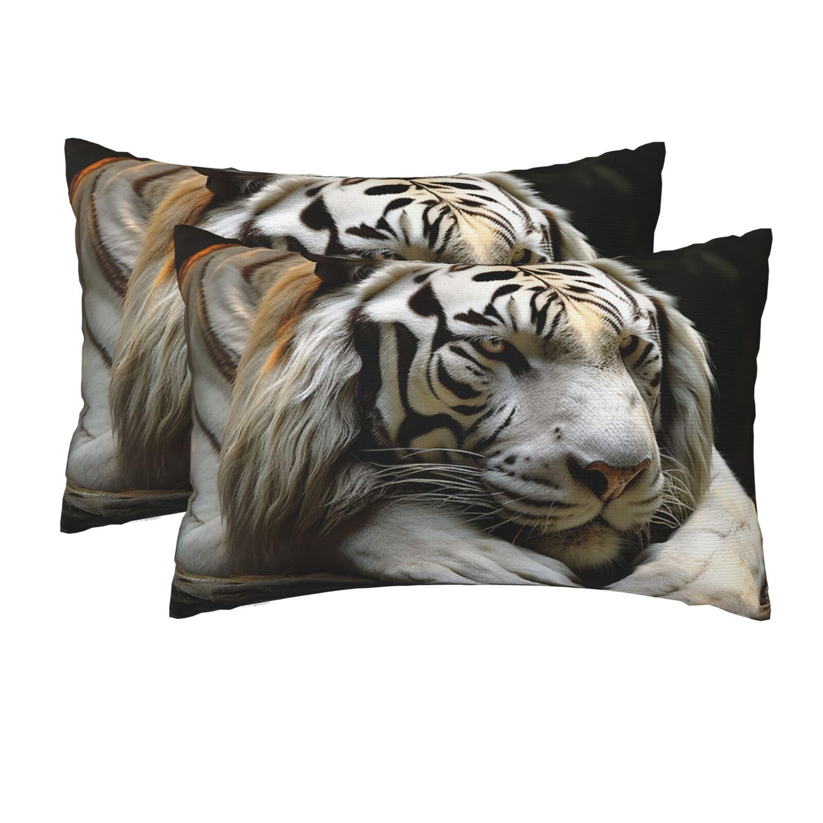 2 Pack Queen Pillow Cases with Hidden Zipper, Soft Breathable Pillow Covers for Hair and Skin, Lying Tiger Pillowcases 20"x30" Bed Pillow Protectors Cover for Sleeping Gifts