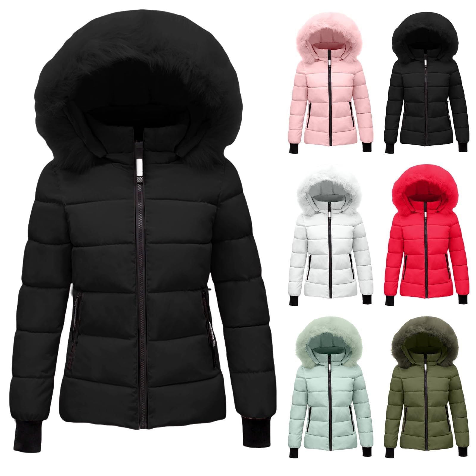 Piumino da donna, giacca trapuntata leggera invernale, invernale da donna con cappuccio in pelliccia, piumini corti, piumini trapuntati spessi e caldi, felpa oversize da donna