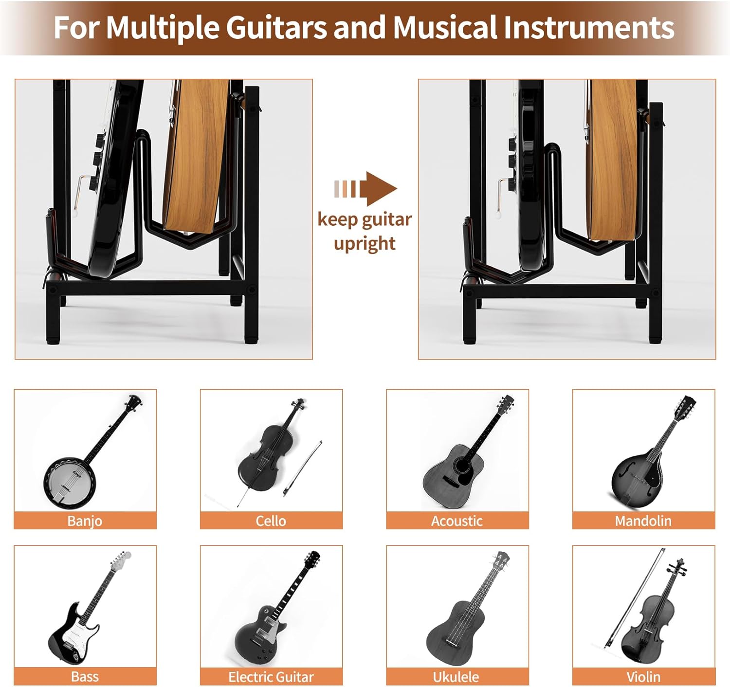 End Table with Guitar Stand,Record Player Stand,Vinyl Records Storage,2-Tier Guitar Stand for Acoustic,Turntable Stand for Music Studio-Brown