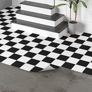 PVC Bodenbelag Selbstklebende Fliesen Schachbrettmuster 30x30 cm, Fliesenoptik Vinylboden Bodenfliesen für Eingangstür, Wohnzimmer, Küche GSchwarz Weiß 20 Stück 1,8 m²