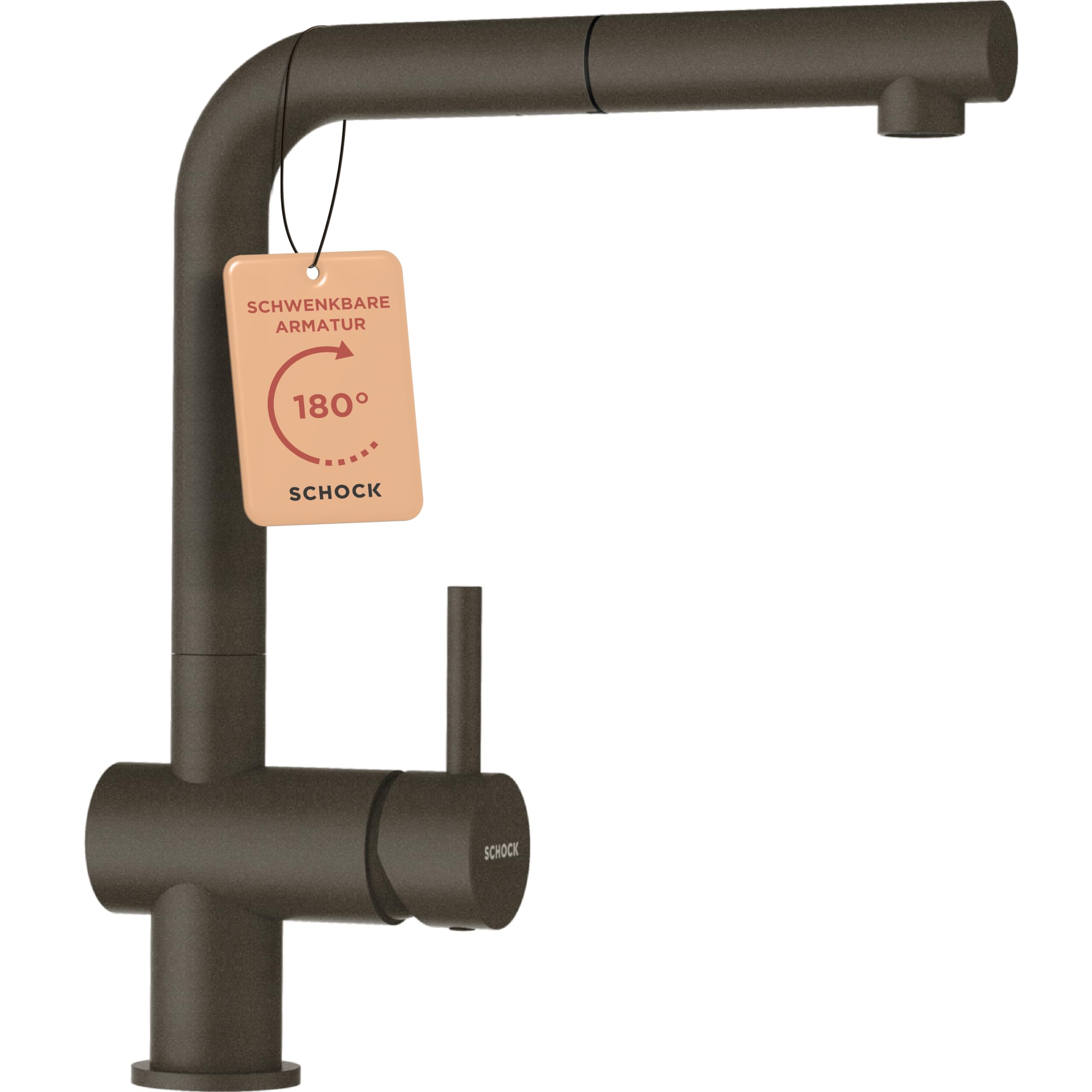 SCHOCK® Küchenarmatur Epos Bronze I braune Hochdruck Armatur mit ausziehbarer Schlauchbrause I 360° drehbar I Spültischarmatur mit Standard-Norm-Anschlüssen I modernes Design I Einhebelmischer