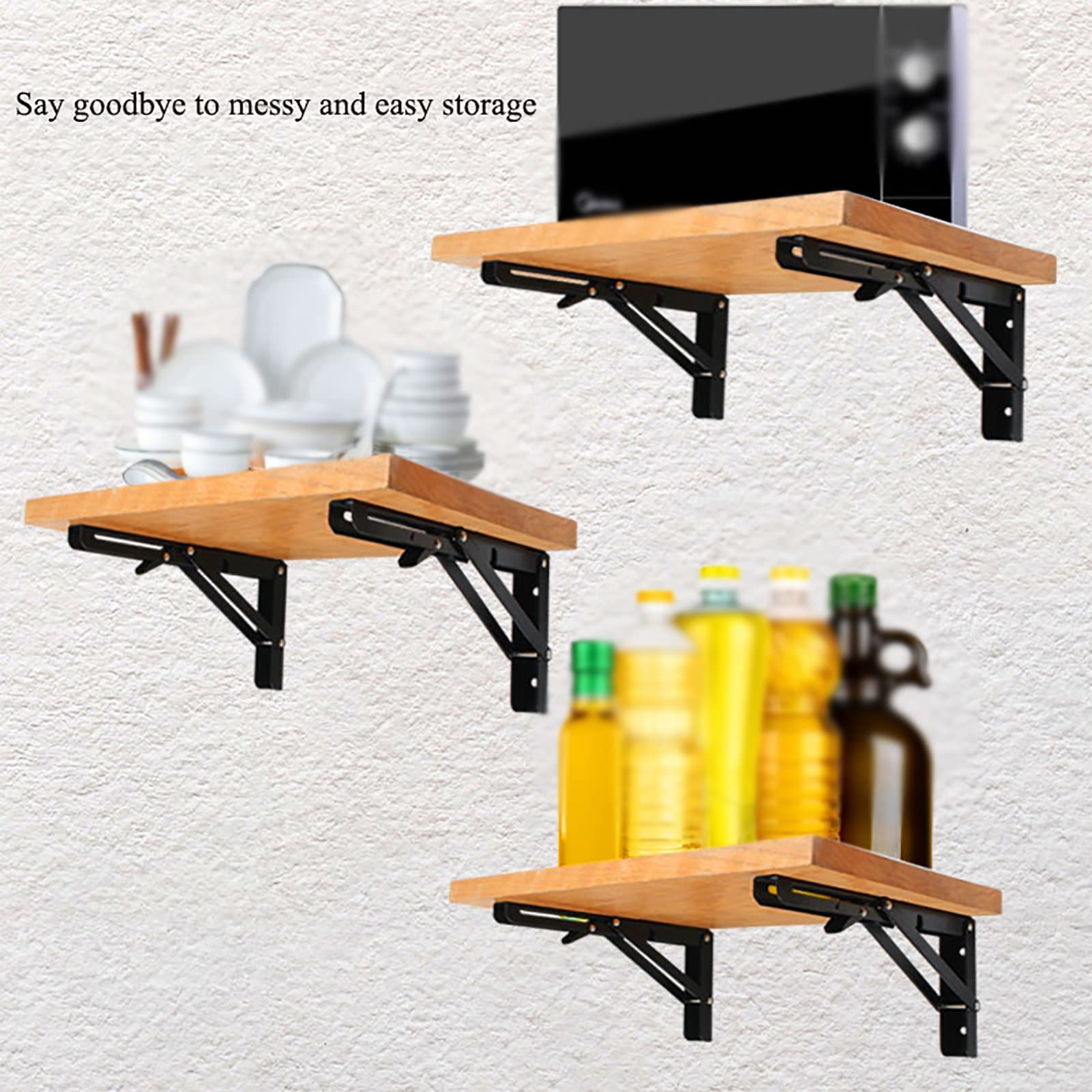 2-Pack 20" Heavy-Duty Folding Shelf Brackets – Wall-Mounted Triangle Supports, Stainless Steel, 220lb Capacity Each