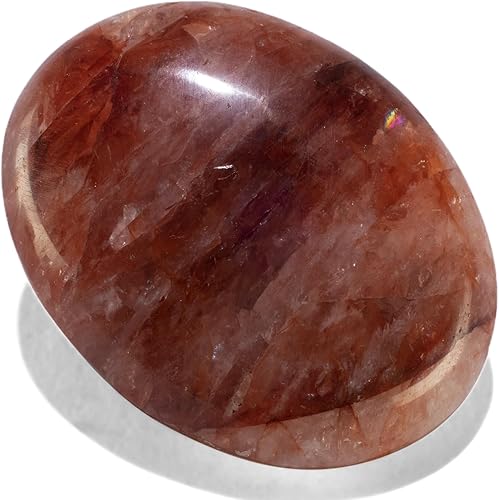 KALIFANO Piedra de palma de cuarzo de fuego con efectos curativos y calmantes, cuarzo hematoide de alta energía, cristal de preocupación para reiki,