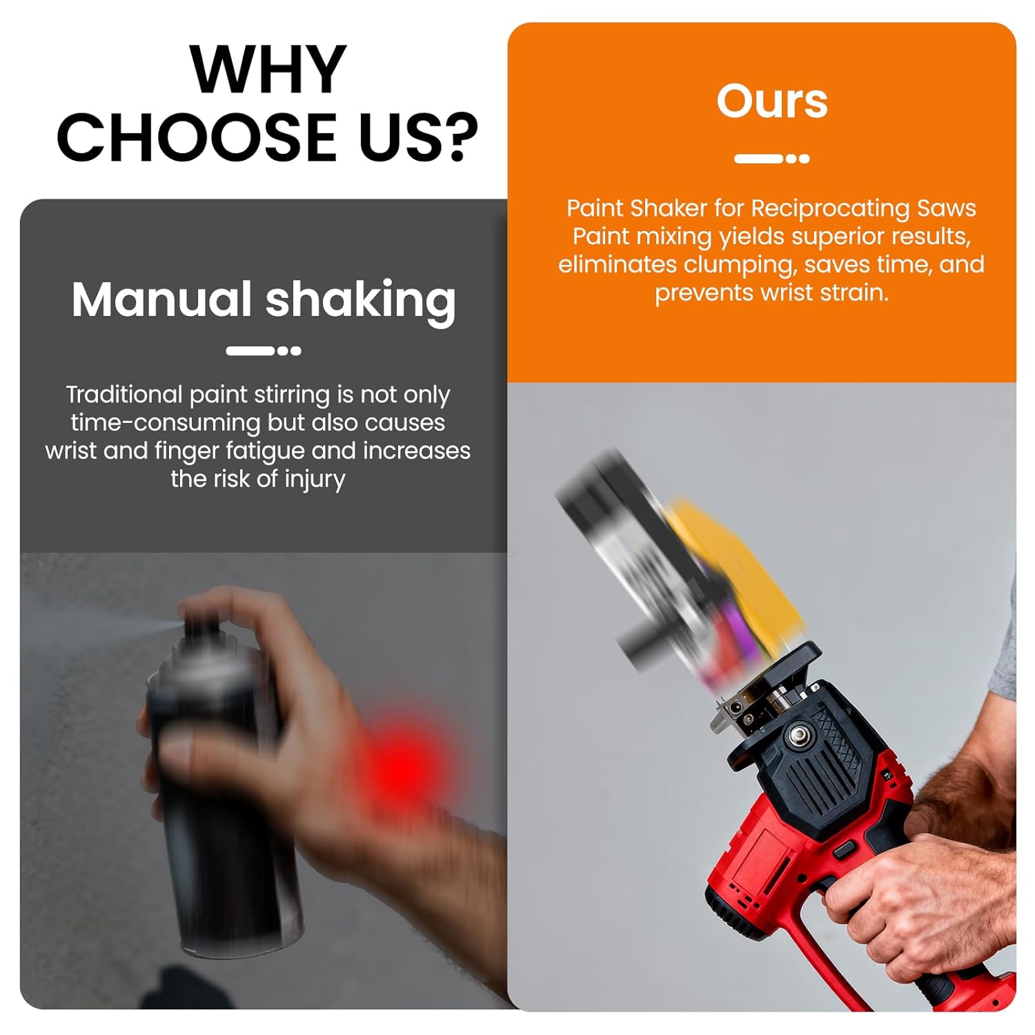 Deerchirp Paint Shaker for Reciprocating Saw, The Original Paint Can Shaker with One-Click Adjustment, Universal Spray Can Paint Mixer Fits 2" to 4" Cans (Orange)