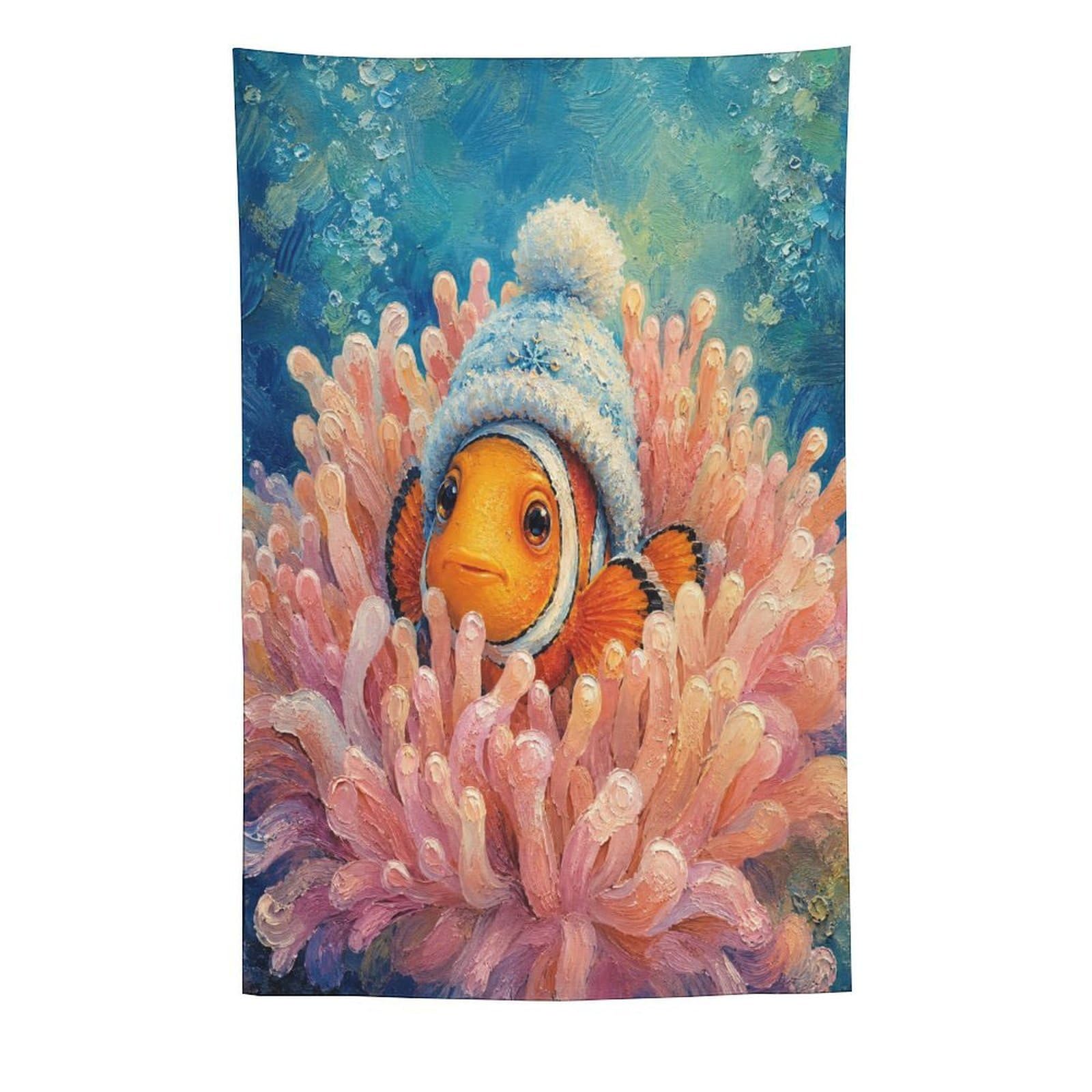 H3B8U2Y5 Clownfish Winter Beanie Wall Tapestry, Pink Sea Anemone