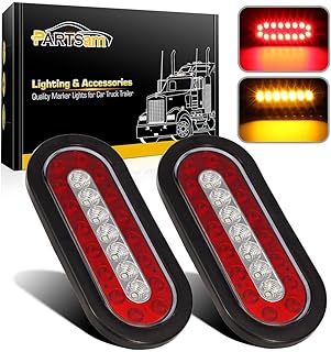 Partsam 2 Pcs 6" inch Oval Truck Trailer Led Tail Stop Brake Lights Taillights Running Red and Amber Parking Turn Signal Lights, Sealed 6 inch Oval led Trailer Tail Lights w reflectors Flush Mount