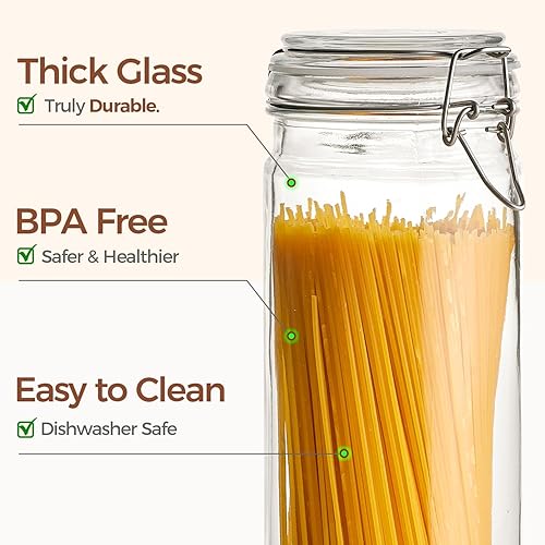 Miniatura 4 de ComSaf Airtight Glass Jars Set of 3, 0.5 Gallon Food Storage Jar with Lids, Tall Spaghetti Container with Clear Preserving Seal Wire Clip Fastening