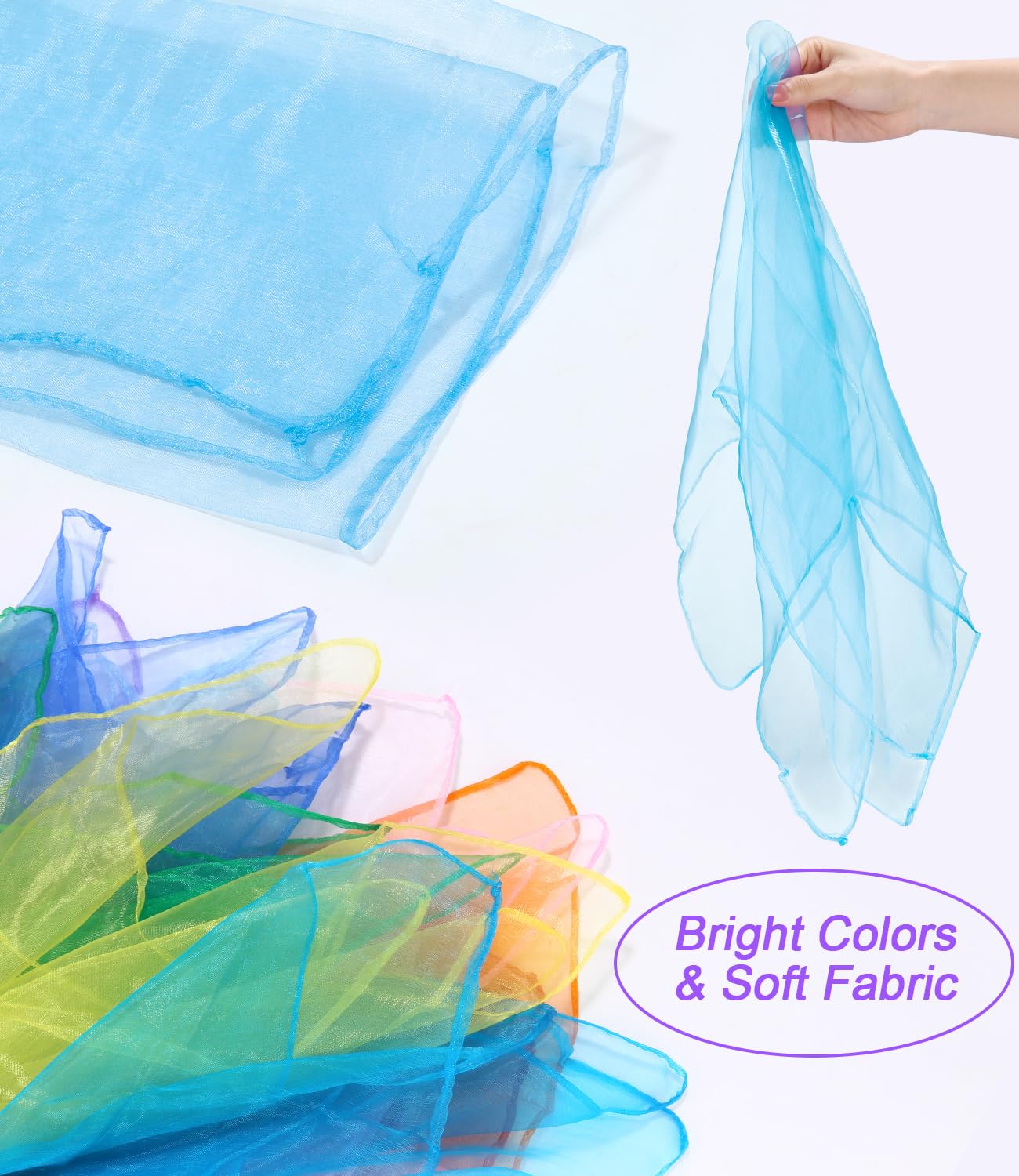 8 Foulard Giocoleria 60x60 Cm In Seta Sintetica, Tanti Colori Vivaci Per Danza, Magia E Giochi Creativi Per Bambini
