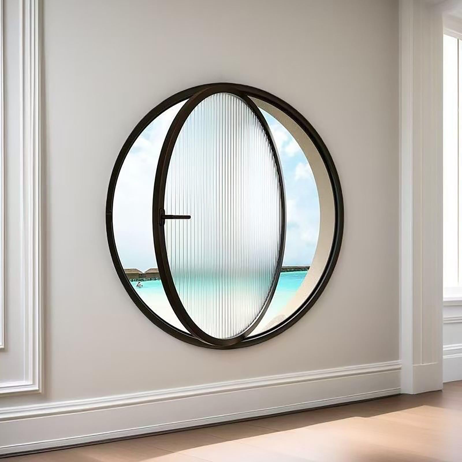 Round Rotating Glass Windows, Aluminum Alloy Round Rotating Porthole Window with Sun-Protection Film and Gloves, with Tempered Glass for Cake Shop(Black,45cm/17.7in)