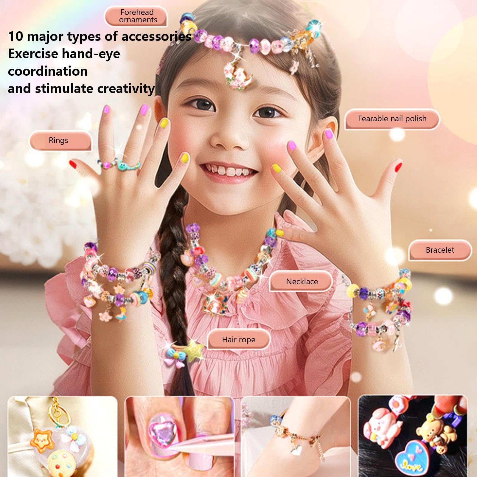Kit Creazione Gioielli Attività Creativa Interattiva per Imparare | Set Gioielli per Bambine con Clip per Capelli per in Famiglia Scuola Viaggi Campeggio Festa