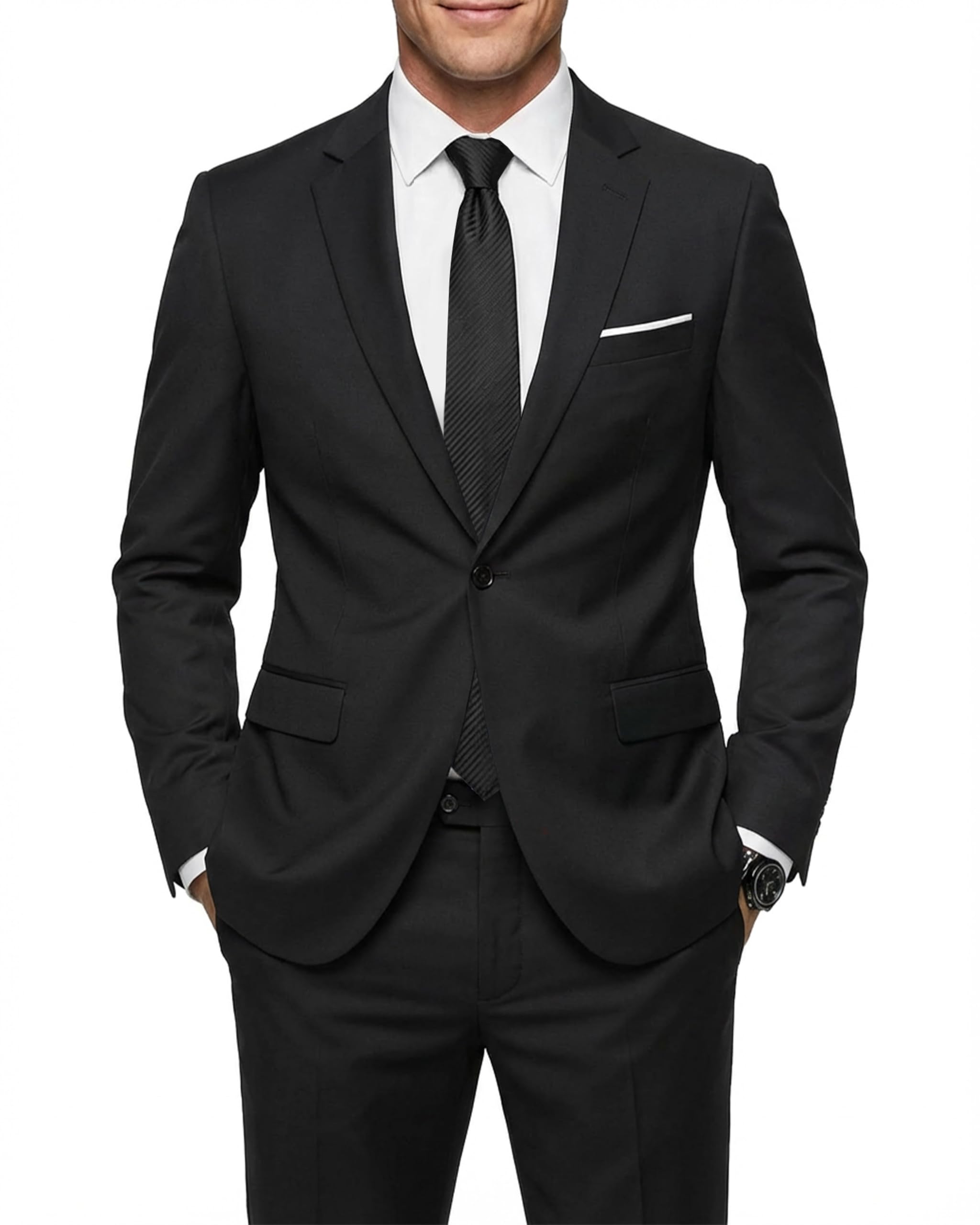 Men's 2 Piece Slim Fit Suit, One Button Jacket Pants Set with Tie