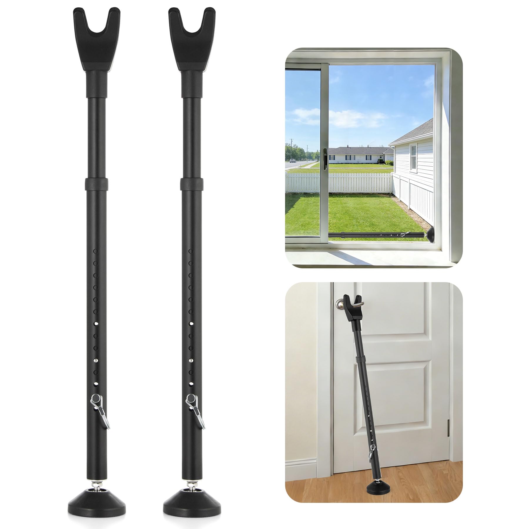 2 Pack Door Stoppers Security Bar, Heavy Duty Sliding Door Lock, Adjustable 21"-49" Safety bar for Sliding Glass, Hinged Doors, Window & Patio, Door Jammer for Home, Apartment, Hotel, Travel (Black)