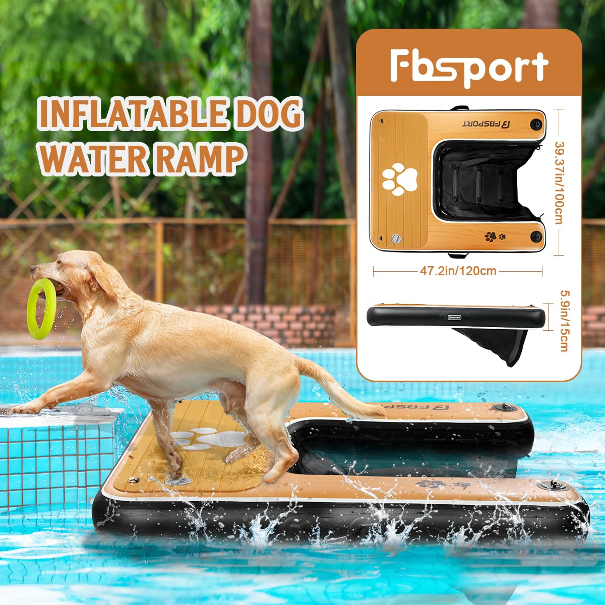Rampe d'accès à l'eau Gonflable pour Chien, échelle Flottante pour Piscine, Bateau, lac, échelle Flottante antidérapante en EVA pour Chien jusqu'à 100 kg, Accès à l'eau Facile et sûr