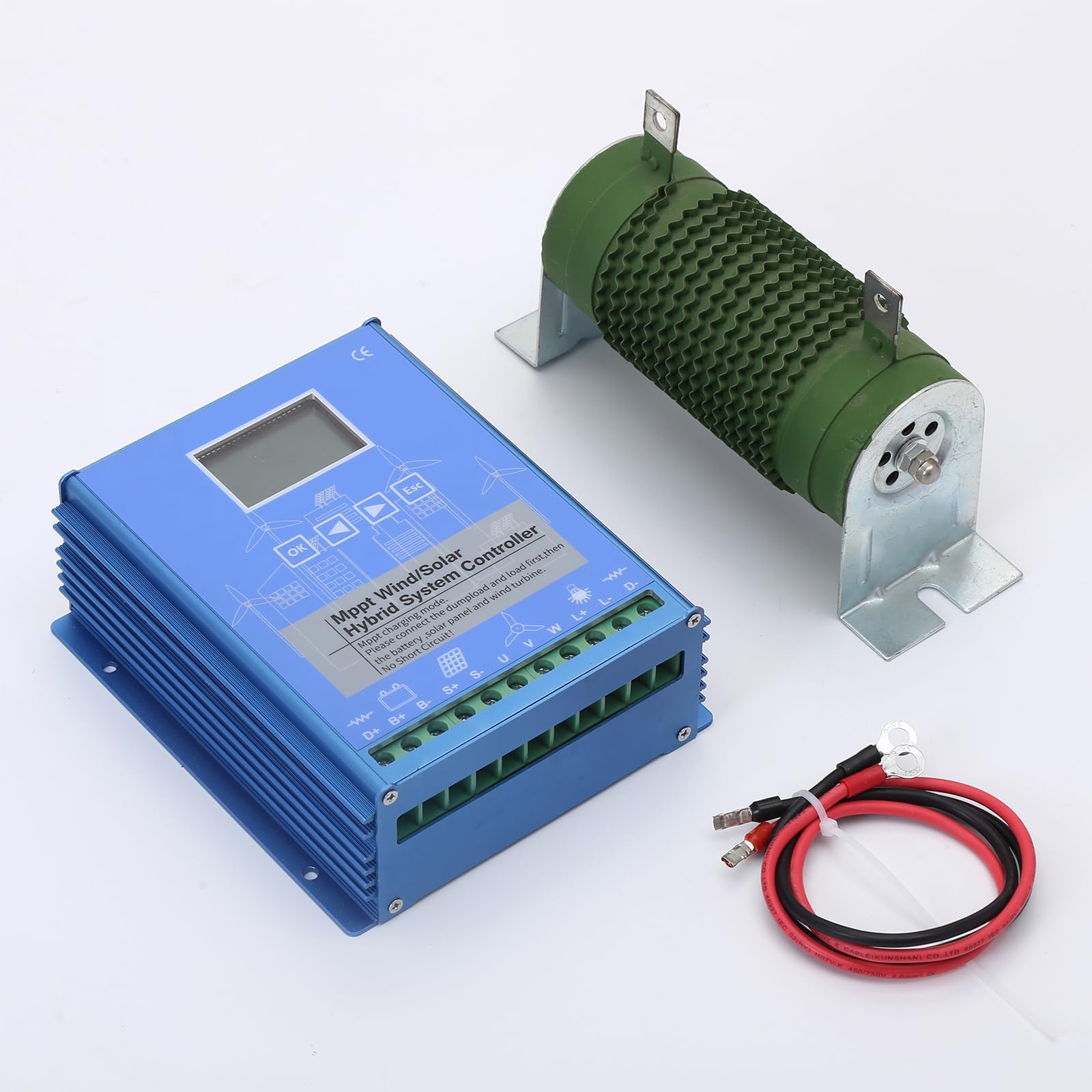 Regolatore di carica ibrido eolico da 1600 W, MPPT con funzione di carica boost, generatore eolico da 1000 W e pannello solare da 600 W, regolatore di batteria da 12 V/24 V, con funzione di dump