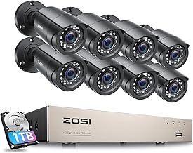 ZOSI 3K Lite 8CH Security Camera System Outdoor with 1TB Hard Drive,AI Human/Vehicle Detection,Night Vision,H.265+ 8 Channel 5MP Lite Video DVR Recorder,8X 1080P HD 1920TVL Weatherproof CCTV Cameras