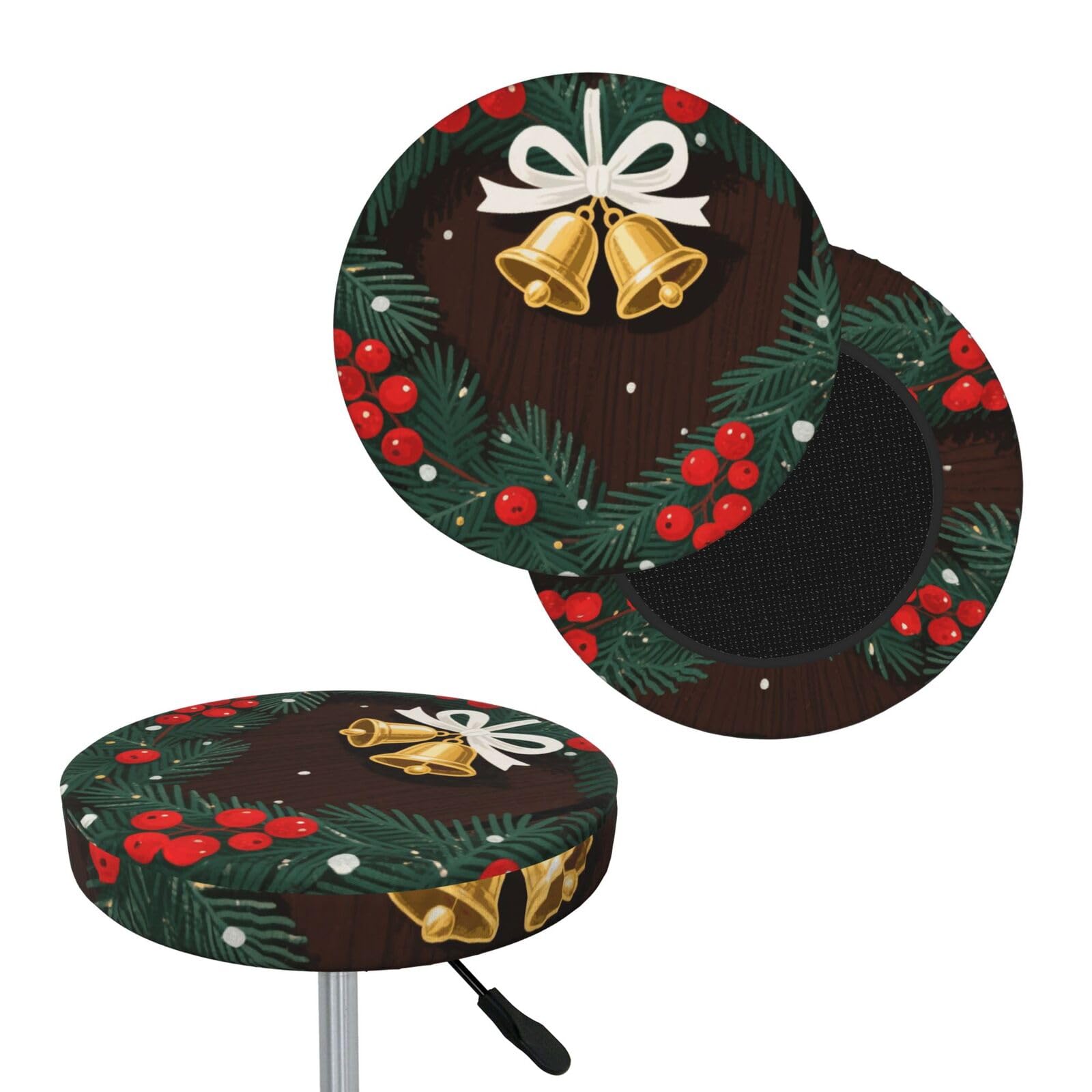 FekiLoot Merry Christmas Round Bar Stool Covers Stretch Washable Bar Stool Covers Dustproof Slipcover Bar Chair Covers with Elastic Band for Bar Kitchen Living Room Decor 13 Inch