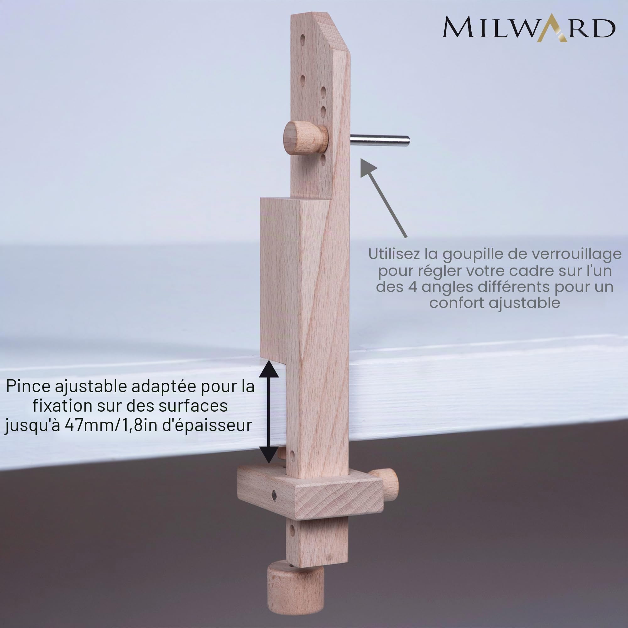 Milward Pince de table réglable S – Pince rotative à 360° pour cadres à tapisserie sur table ou bureau. Support pour broderie, point de croix, travaux d'aiguille et quilting.
