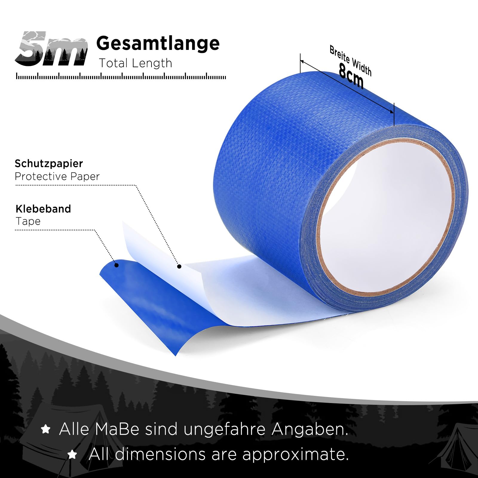 Sinmoe Ruban Réparation Bâche PE | 8cm X 8m | Imperméable Et Résistant - Vert