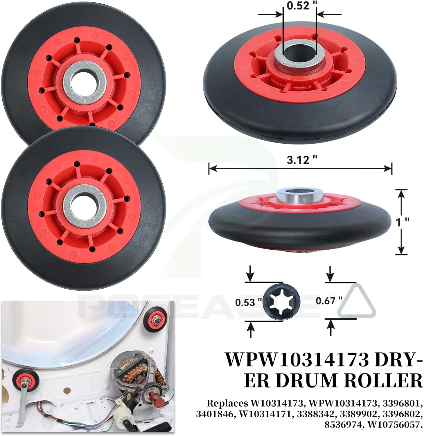 [Upgraded] 2 Pack WPW10314173 Drum Rollers with WP691366 Idler Pulley 341241 Dryer Drum Belt WPW10359269 WPW10359270 Dryer Drum Shaft Assembly Tool Kit for Whirlpool KitchenAid Maytag Dryers