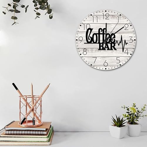 Miniatura 2 de Reloj de pared silencioso de 12 pulgadas sin tictac, funciona con pilas, cafetería, decoración del hogar para oficina, desayuno, cafetería,