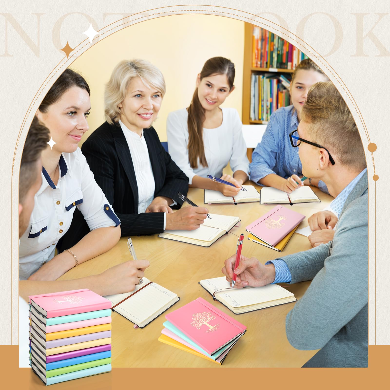 Dispowreath Dziennik w linie, notatnik A5, skórzany dziennik w twardej okładce, do pisania, 200 stron, 10 kolorów, notatnik do podróży, pracy, szkoły, biura, biznesu, pamiętnika do robienia notatek
