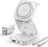 AC ISLAND 5 az 1-ben MagSafe Töltőállomás iPhone és Apple Watch Készülékekhez - Összecsukható Vezeték Nélküli Utazó Töltő USB-C/USB-A Portok 1