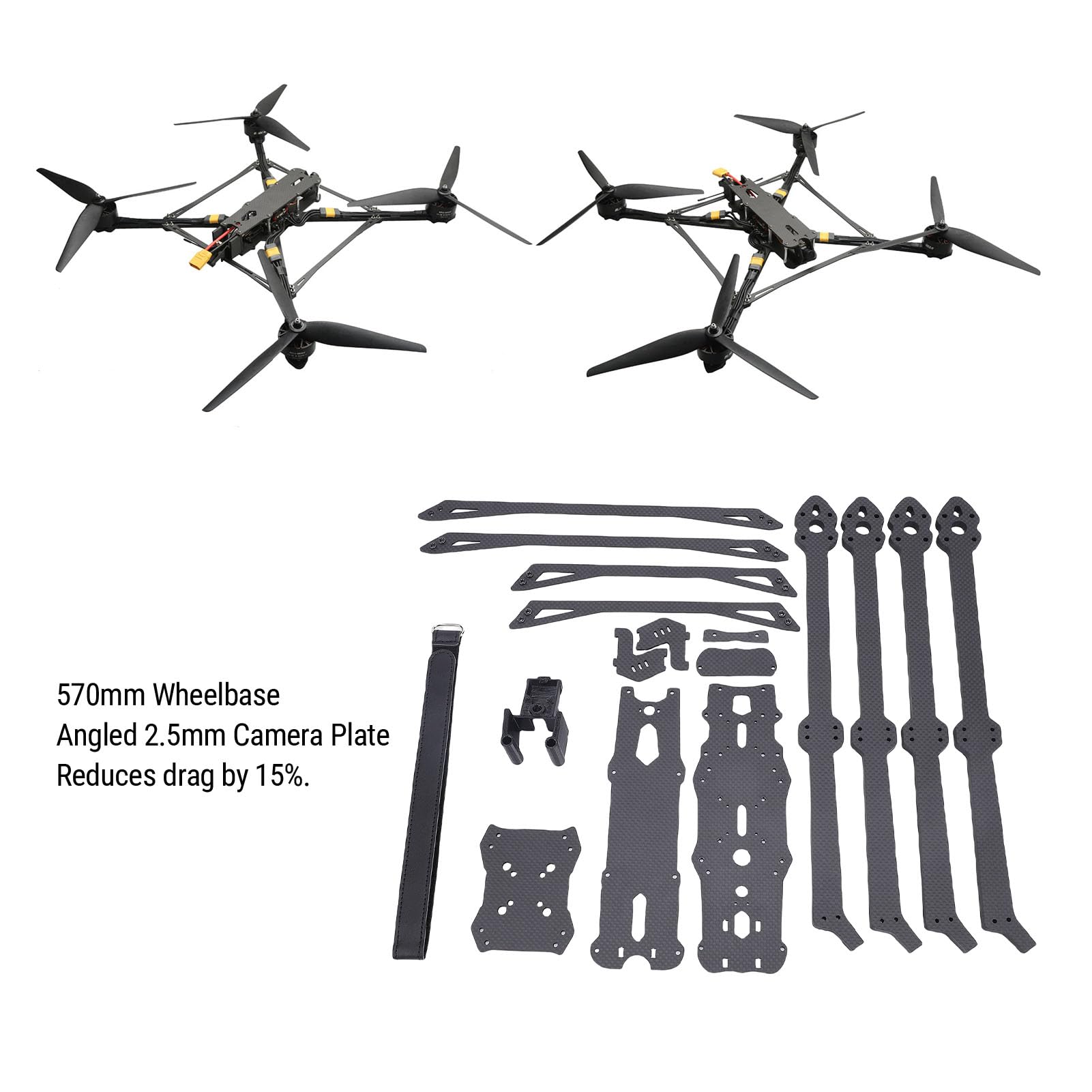 Zestaw Ramy Dronów Wyścigowych, Zestaw Ramy Quadcopter, Rozstaw Osi 570 Mm Grube Ramiona o Grubości 8 Mm z Podwójnym Montażem Kontrolera Lotu