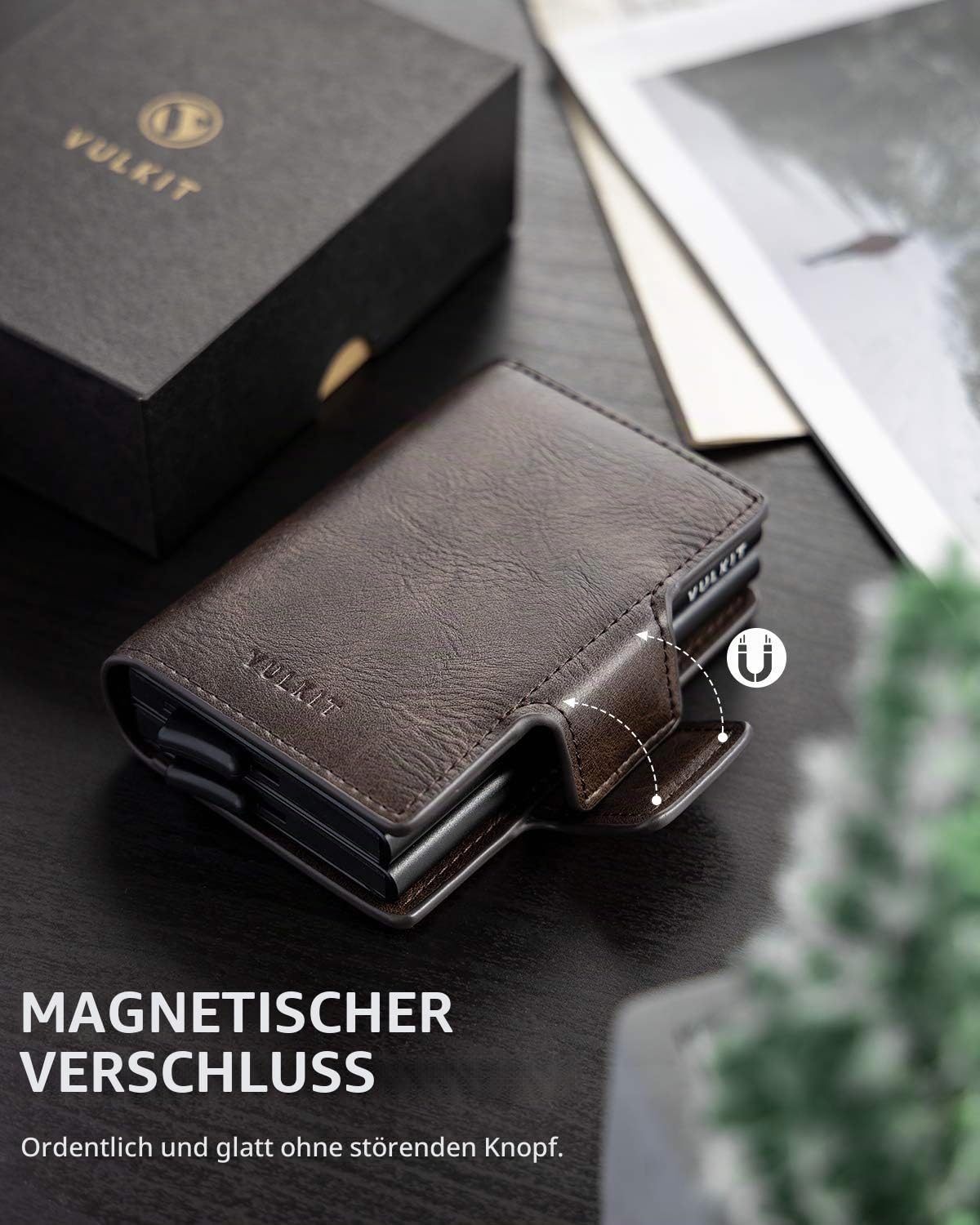 VULKIT Kartenetui Doppelt Kreditkartenetui RFID Schutz Geldbörse Herren Geldbeutel Leder Gentlemens Card Holder für Karten & Geldschein