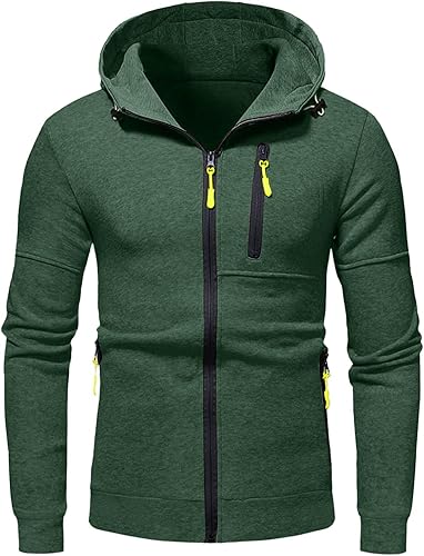 Miniatura 3 de Sudaderas con capucha para hombre, con cremallera, ligeras, de manga larga, deportivas, con bolsillo con cremallera