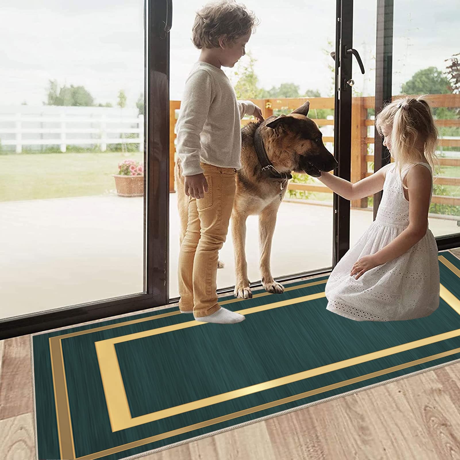 Siunwdiy Tapis Couloir Long Moderne Vert Noir 60x460cm Motif Floral 3D Tapis Couloir Long Tapis Cuisine Devant Evier Lavable Tapis De Couloir Antidérapant Tapis Pour Chambre Adulte Salon