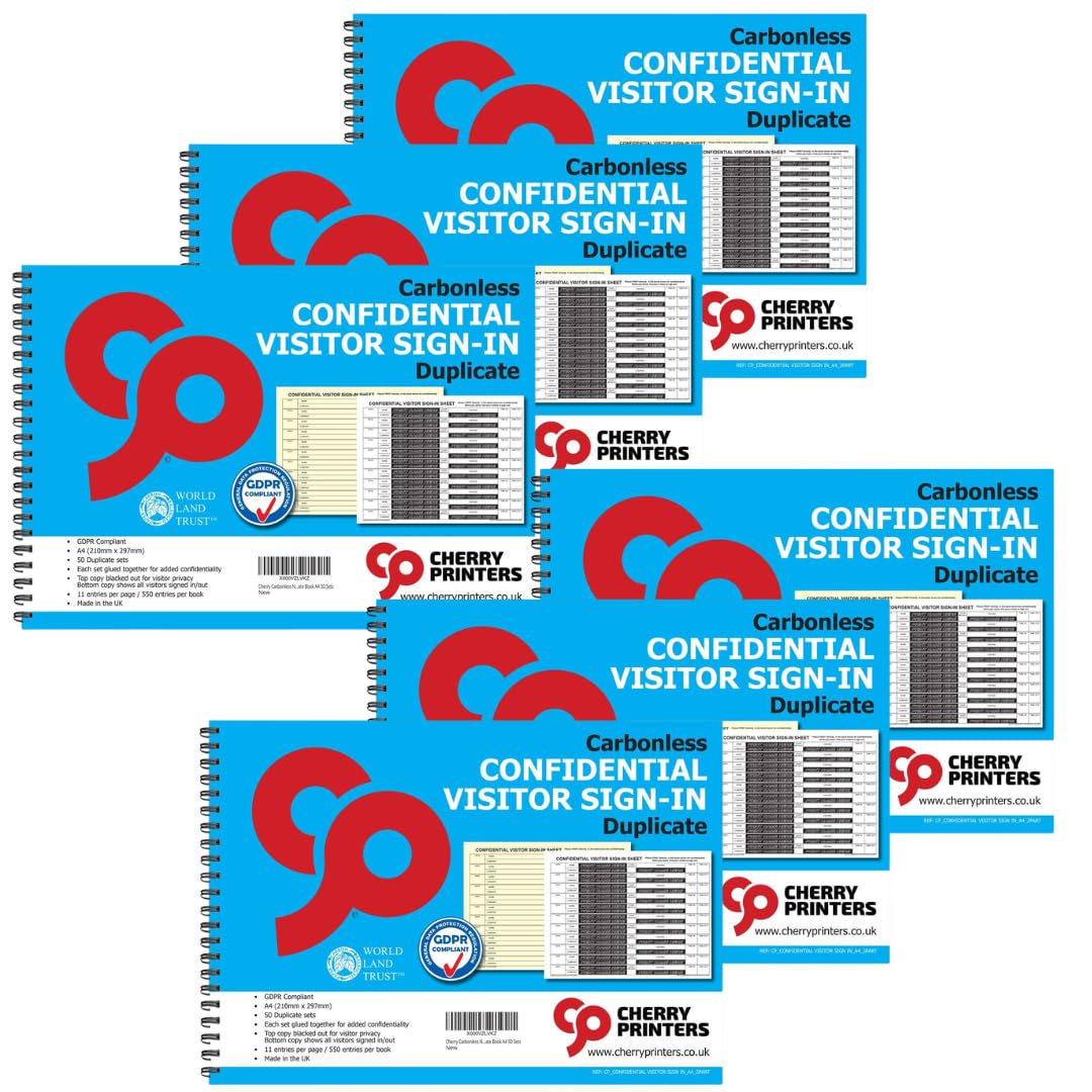 Cherry Printers | Confidential Visitor Sign in A4 Duplicate Wiro | 6 Pack