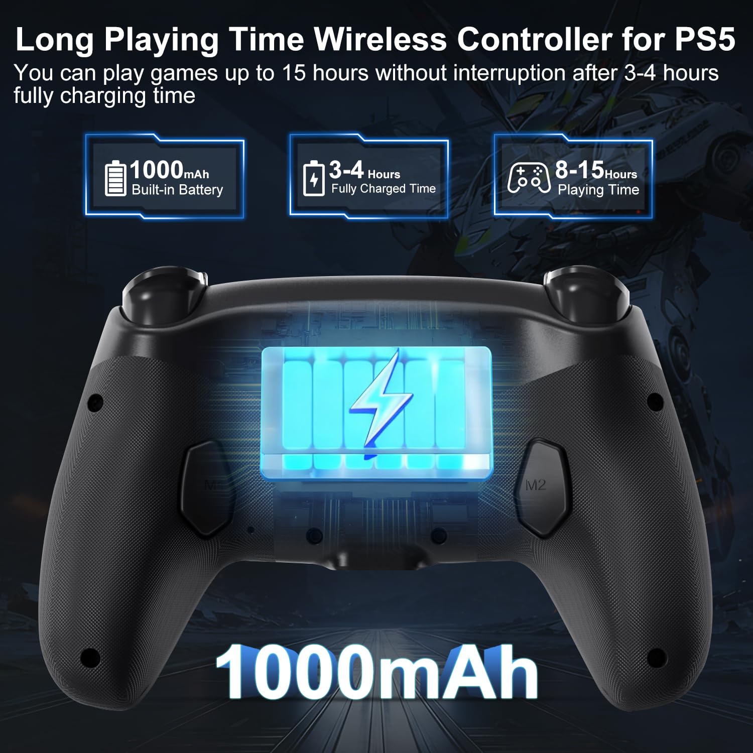 ADHJIE Controlador inalámbrico para PS5, controlador inalámbrico LED RGB compatible con PS5/PS5 Slim/PS5 Pro/PC con conector de auriculares de audio de 3.5 mm y batería integrada de 1000 mAh, turbo y