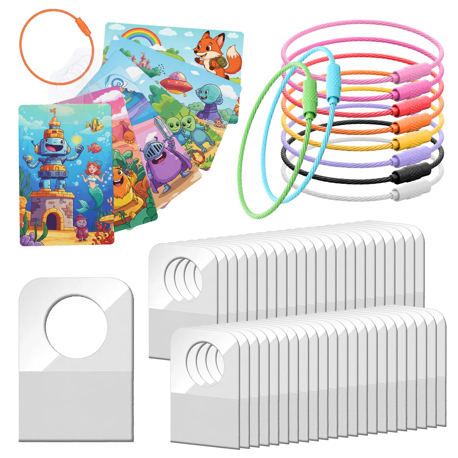 200 Pcs Card Holder Compatible with Yoto Cards, Portable Self-Adhesive Label with 10pcs Stainless Steel Key Ring Loops Compatible with Yoto Accessories Storage Organizer(0.87x1.26in)