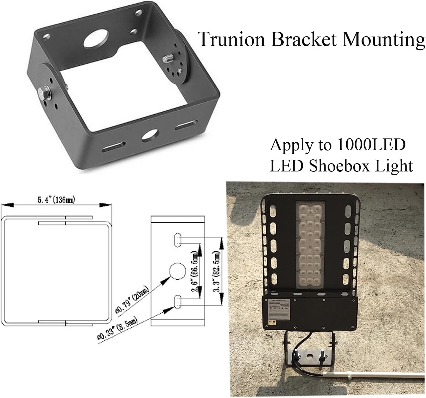 1000LED Trunnion Mount / Yoke Mount Bracket for LED Shoebox Pole Light, Flood Light