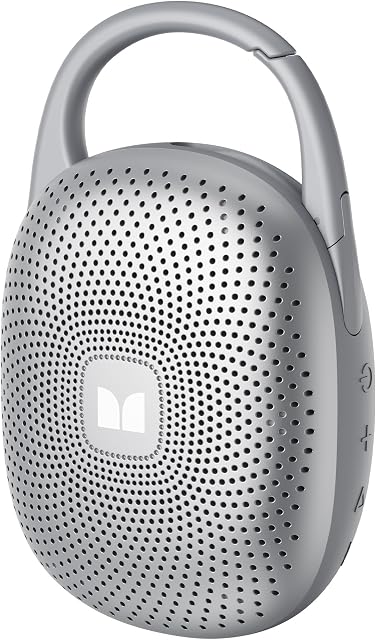 Monster S370 Ultra-Portable Bluetooth Speaker with Integrated Carabiner Clip, IPX7 Waterproof, 29H Playtime, Bluetooth 6.0, TWS Pair Clip-On Speaker for Outdoor, Hiking, Beach, Shower & Travel, Gray